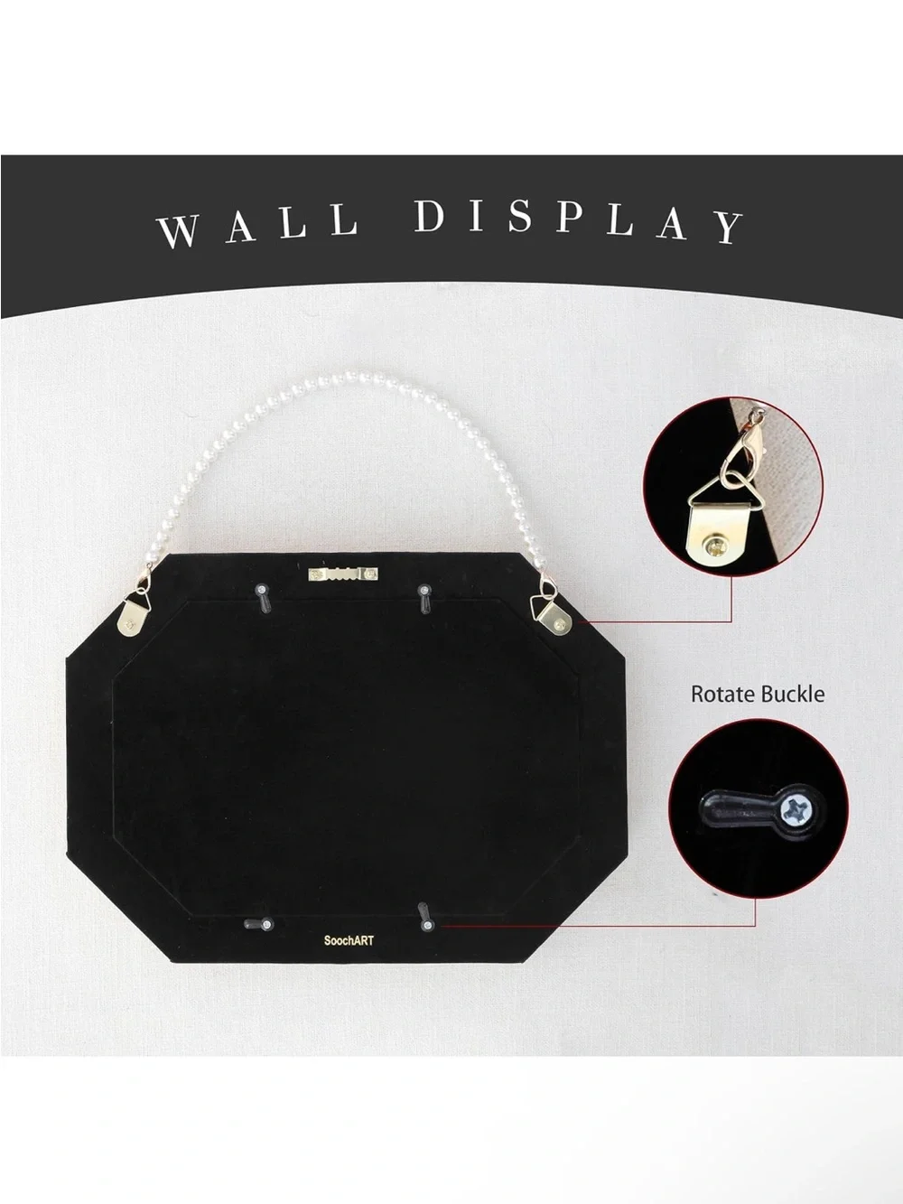 Gold Octagonal Framed Swan Art with Pearl Bead Hanger